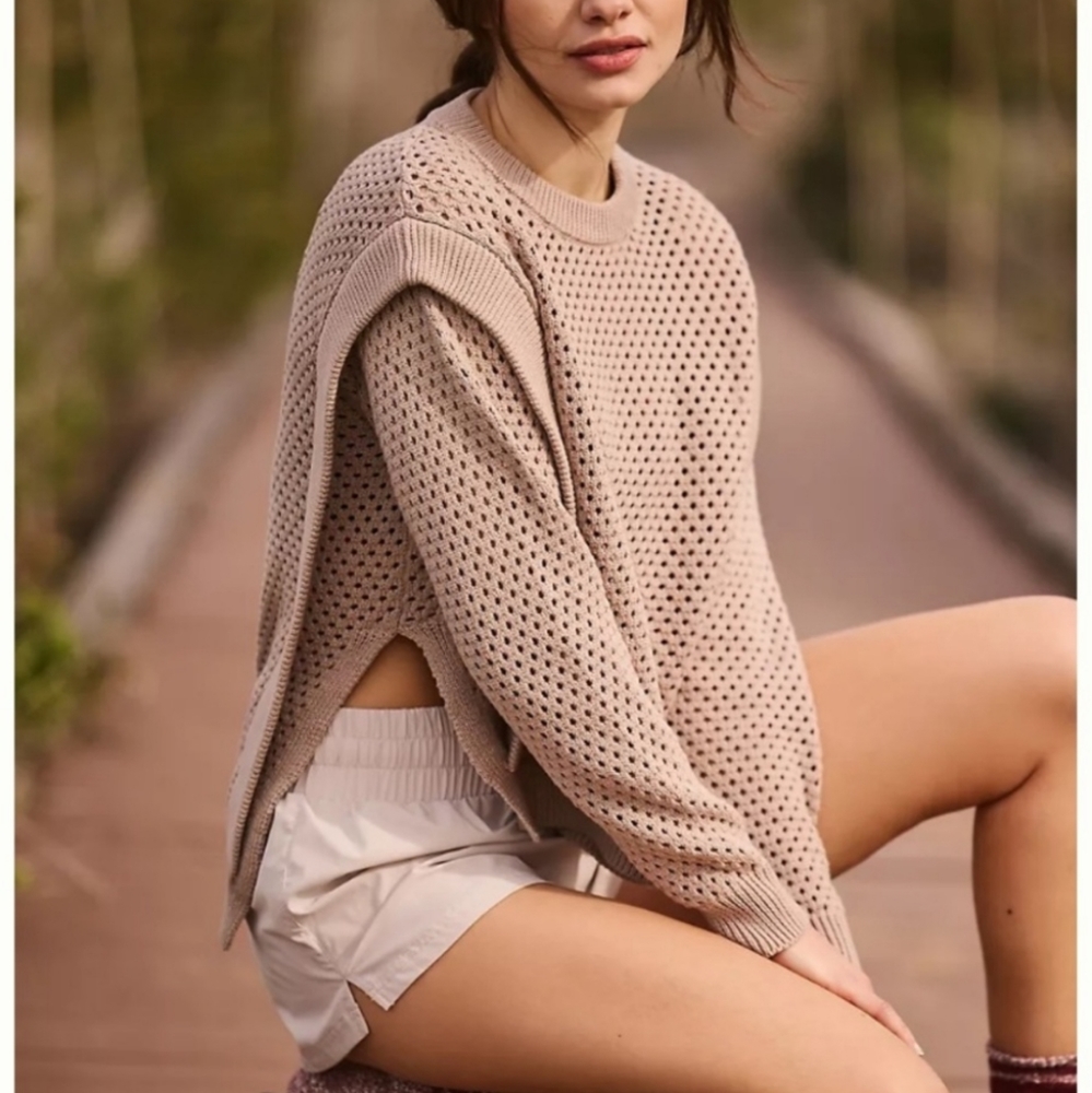 Varley Anthropologie Arabella Sweater True Knit Pullover Sand Tan Medium